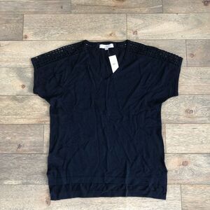 LOFT Navy Blue Eyelet Flutter Sleeve Knit Top XS